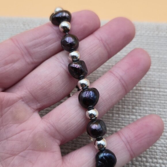 8 Inch Sterling Silver Dark Genuine Pearls Bracelet B756 - Picture 3 of 7